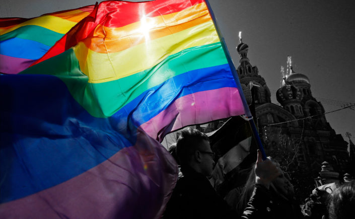 Chechnya - rainbow flag in front of the Moscow Kremlin